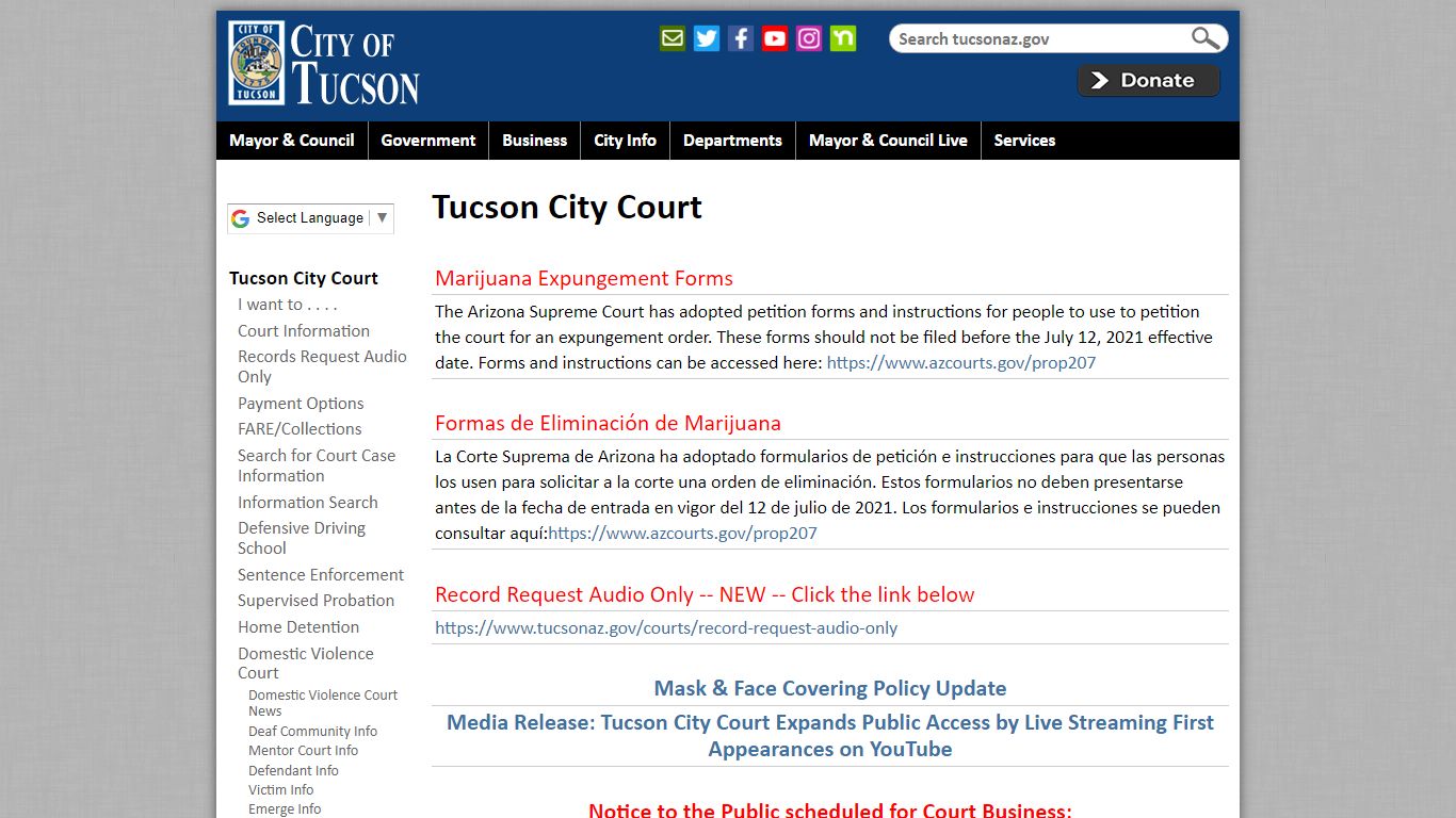 Tucson City Court | Official website of the City of Tucson