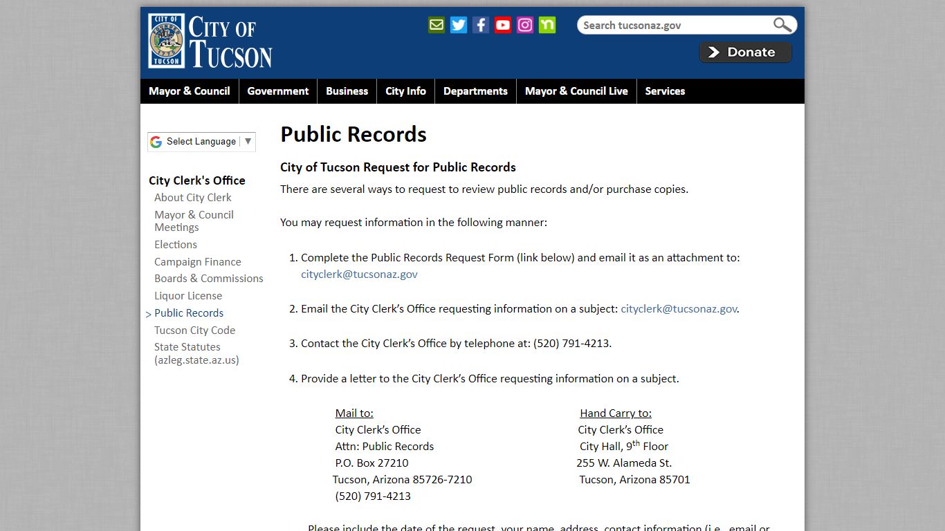 Public Records | Official website of the City of Tucson